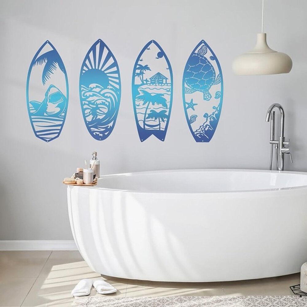 NEW 4Pcs Metal Surf Board Wall Decor Summer Surfboard Beach Signs. - Picture 8 of 9